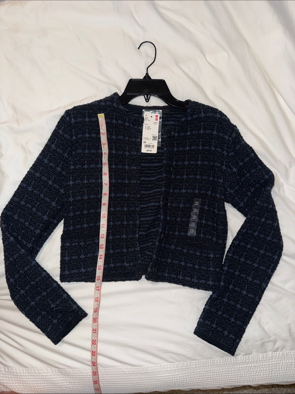 Uniqlo Navy Textured Cropped Blazer